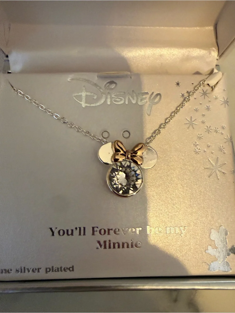Disney Silver-Plated Minnie Pendant Necklace with Gold Bow Accent